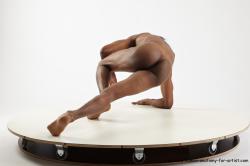 Nude Gymnastic poses Man Black Athletic Black Dancing Dreadlocks Realistic
